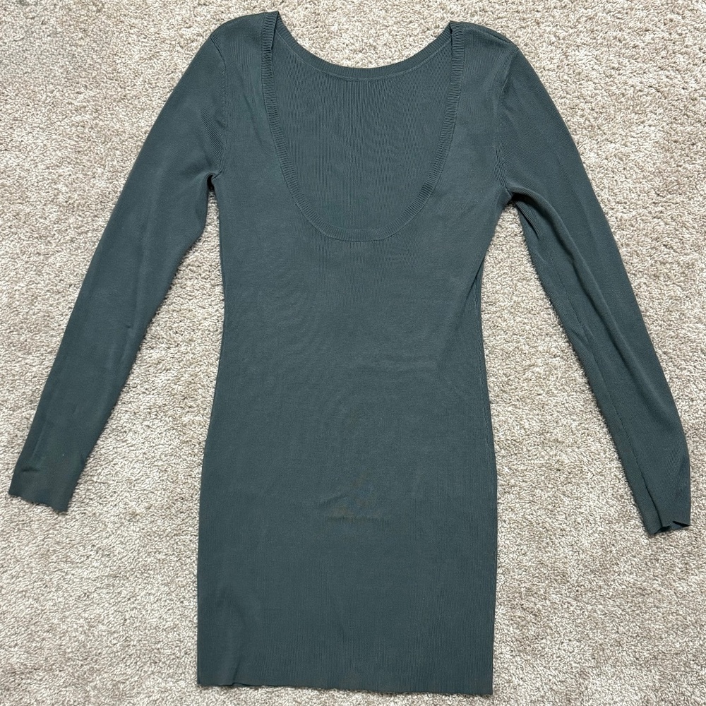 Open Edit Long Sleeve Sweater Minidress Green Urban (Medium)